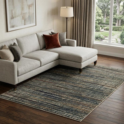 7' X 10' Black And Navy Blue Abstract Area Rug