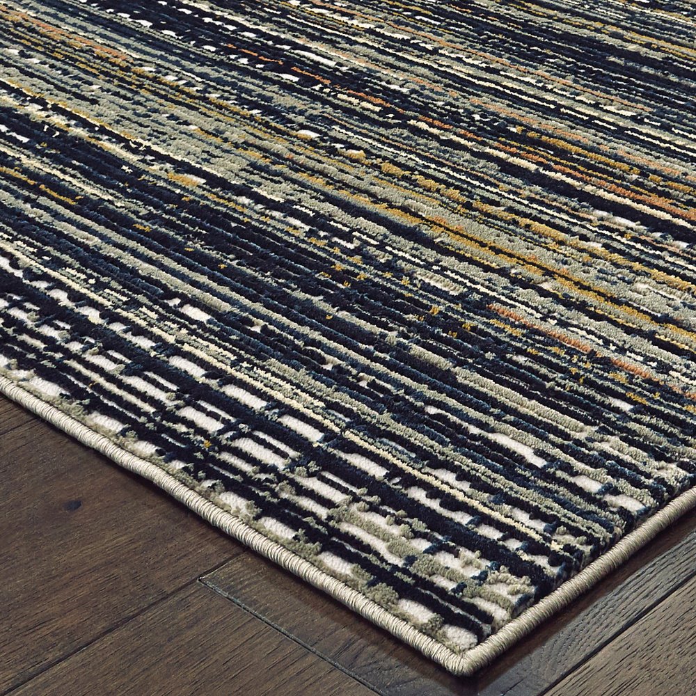 8' X 11' Black And Navy Blue Abstract Area Rug