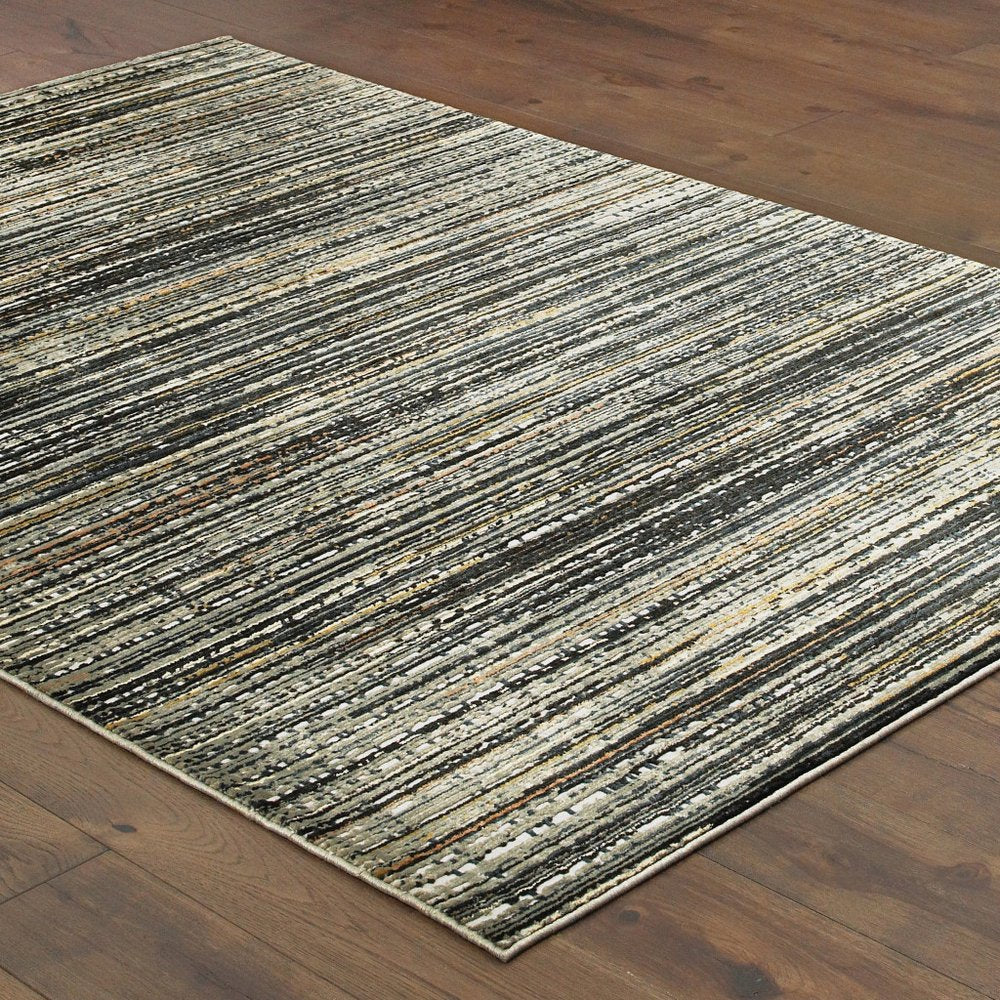 8' X 11' Black And Navy Blue Abstract Area Rug