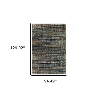 8' X 11' Black And Navy Blue Abstract Area Rug