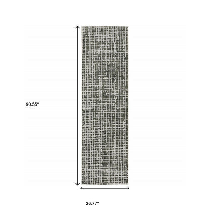 2' X 8' Grey And Ivory Abstract Power Loom Stain Resistant Runner Rug