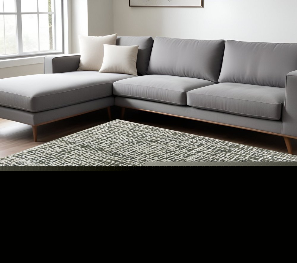 7' X 10' Gray And Ivory Abstract Area Rug