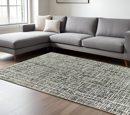 8' X 11' Gray And Ivory Abstract Area Rug