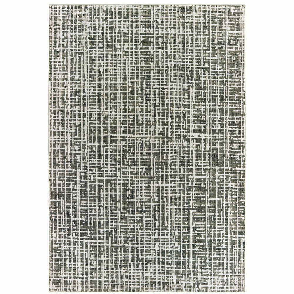 10' X 13' Grey And Ivory Abstract Power Loom Stain Resistant Area Rug