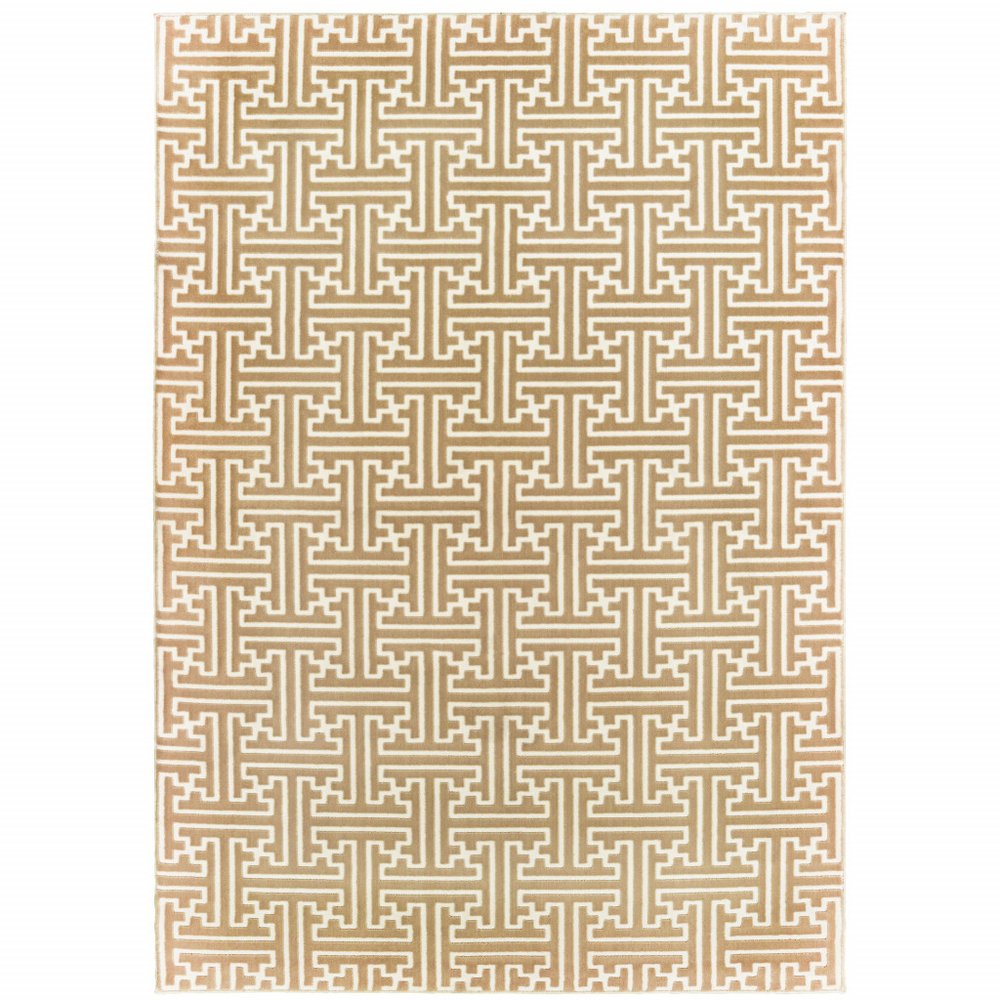 4' X 6' Gold And Ivory Geometric Area Rug