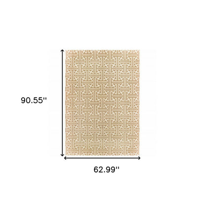 5' X 8' Gold And Ivory Geometric Power Loom Stain Resistant Area Rug