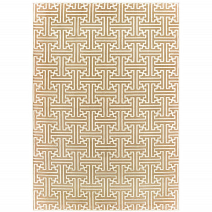 7' X 10' Gold And Ivory Geometric Area Rug