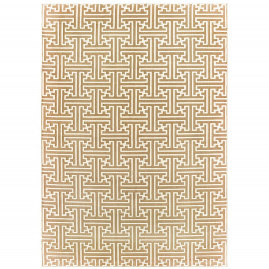 7' X 10' Gold And Ivory Geometric Area Rug