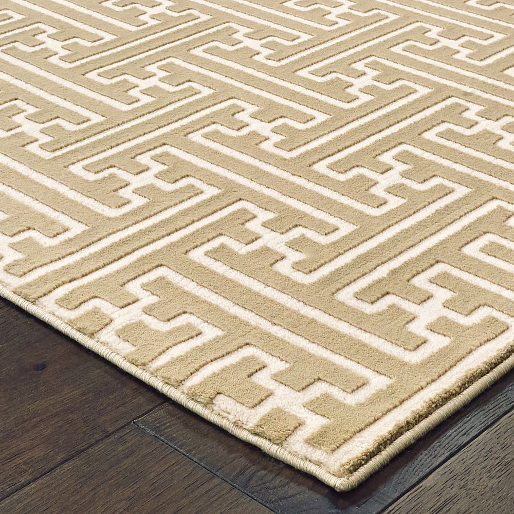 7' X 10' Gold And Ivory Geometric Area Rug