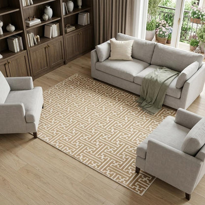 7' X 10' Gold And Ivory Geometric Area Rug