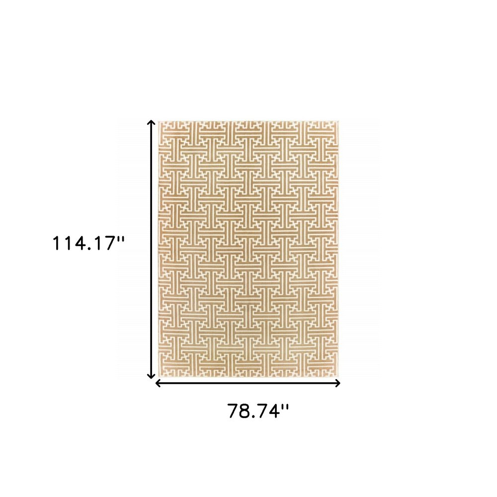 7' X 10' Gold And Ivory Geometric Area Rug