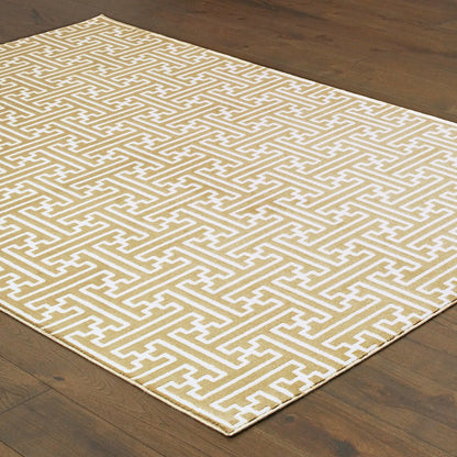 8' X 11' Gold And Ivory Geometric Area Rug