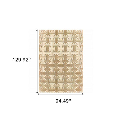 8' X 11' Gold And Ivory Geometric Area Rug