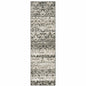 2' X 8' Grey And Ivory Geometric Power Loom Stain Resistant Runner Rug