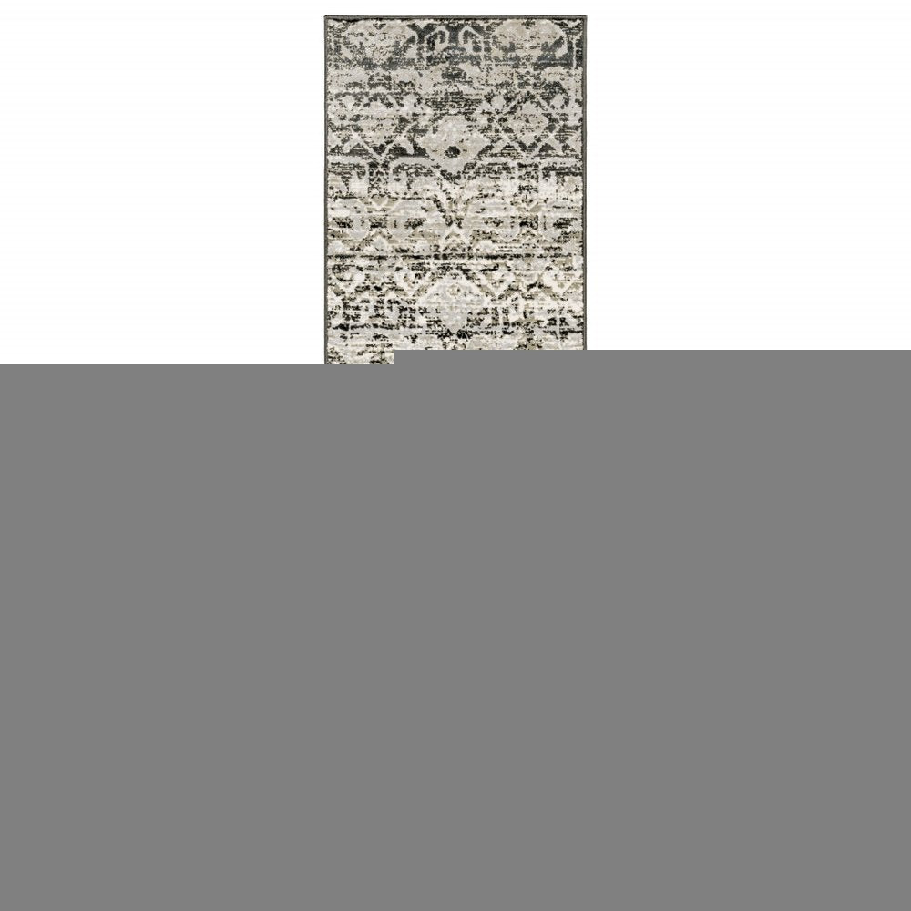 2' X 8' Grey And Ivory Geometric Power Loom Stain Resistant Runner Rug