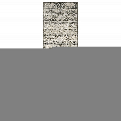 2' X 8' Grey And Ivory Geometric Power Loom Stain Resistant Runner Rug