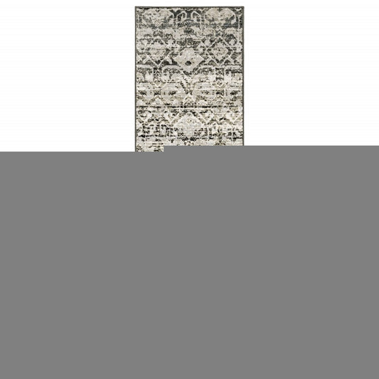 2' X 8' Grey And Ivory Geometric Power Loom Stain Resistant Runner Rug