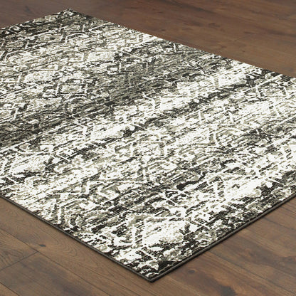 5' X 8' Grey And Ivory Geometric Power Loom Stain Resistant Area Rug