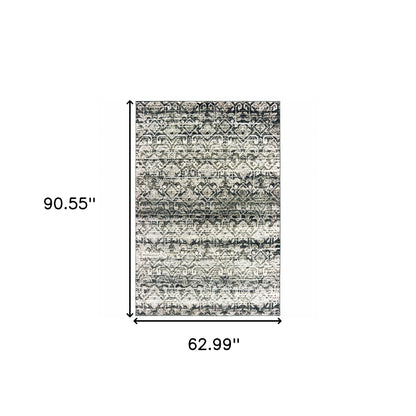 5' X 8' Grey And Ivory Geometric Power Loom Stain Resistant Area Rug