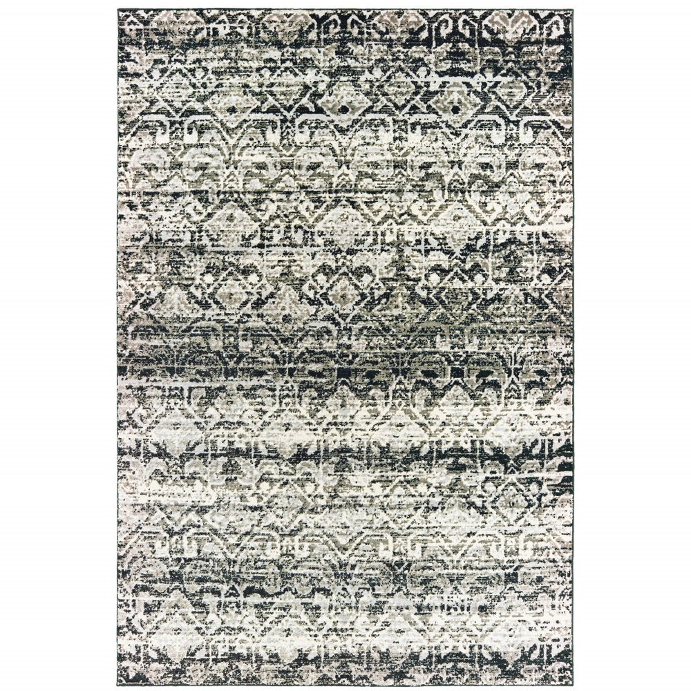 7' X 10' Gray And Ivory Geometric Distressed Area Rug