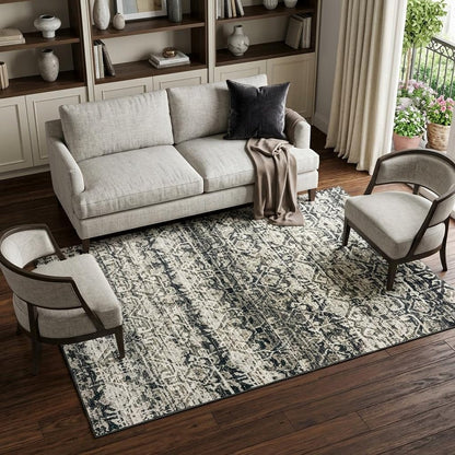 7' X 10' Gray And Ivory Geometric Distressed Area Rug