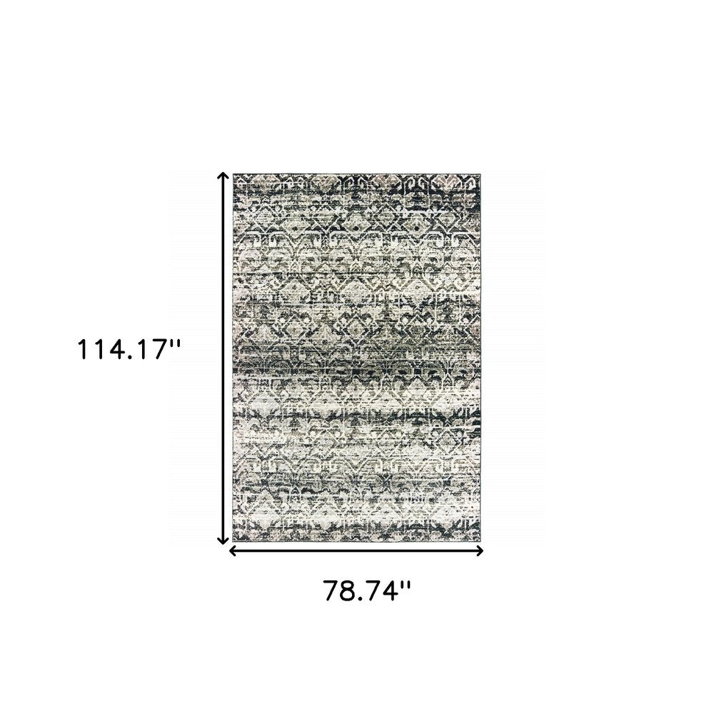 7' X 10' Gray And Ivory Geometric Distressed Area Rug