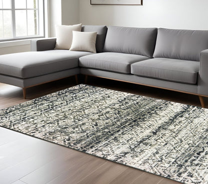 8' X 11' Gray And Ivory Geometric Distressed Area Rug