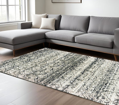 10' X 13' Grey And Ivory Geometric Power Loom Stain Resistant Area Rug