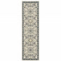 2' X 8' Ivory Navy And Gold Oriental Power Loom Stain Resistant Runner Rug