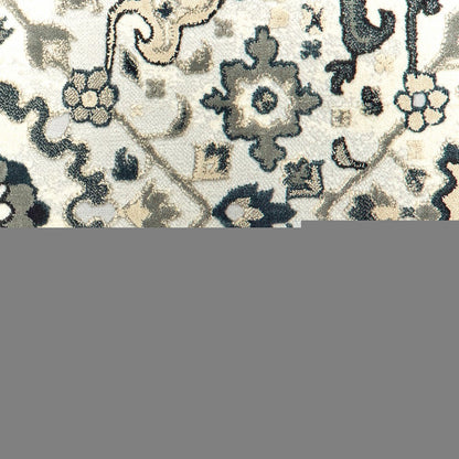 2' X 8' Ivory Navy And Gold Oriental Power Loom Stain Resistant Runner Rug