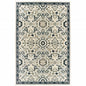 5' X 8' Ivory Navy And Gold Oriental Power Loom Stain Resistant Area Rug