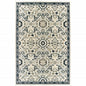 5' X 8' Ivory Navy And Gold Oriental Power Loom Stain Resistant Area Rug