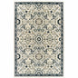 8' X 11' Ivory And Navy Blue Oriental Area Rug