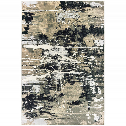 4' X 6' Black Gold Grey And Ivory Abstract Power Loom Stain Resistant Area Rug