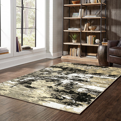 4' X 6' Black Gold Grey And Ivory Abstract Power Loom Stain Resistant Area Rug