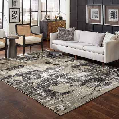 7' X 10' Black And Gold Abstract Area Rug