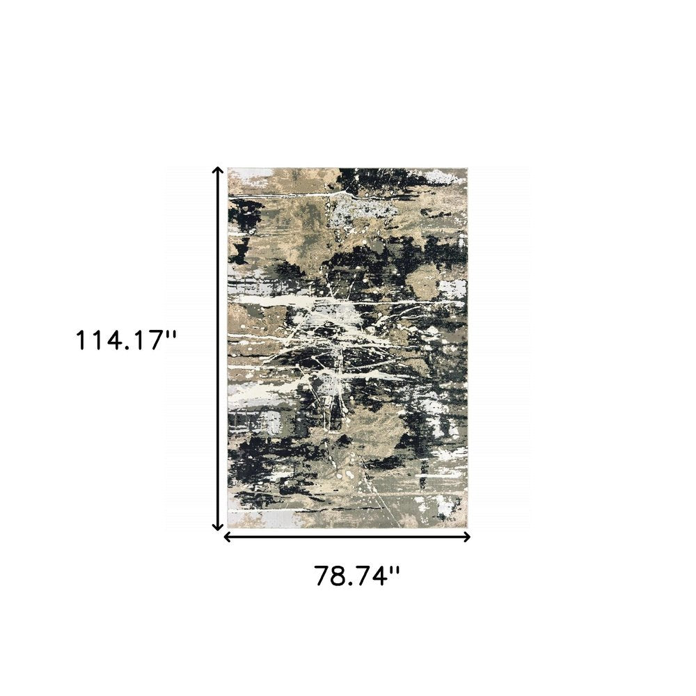 7' X 10' Black And Gold Abstract Area Rug