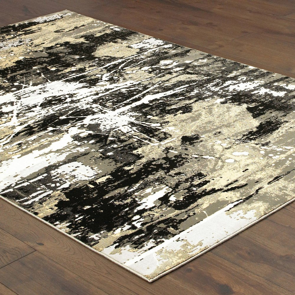 8' X 11' Black And Gold Abstract Area Rug