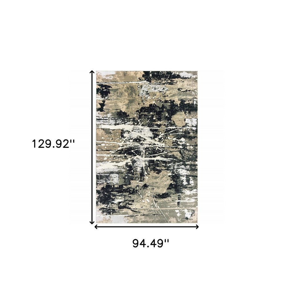 8' X 11' Black And Gold Abstract Area Rug