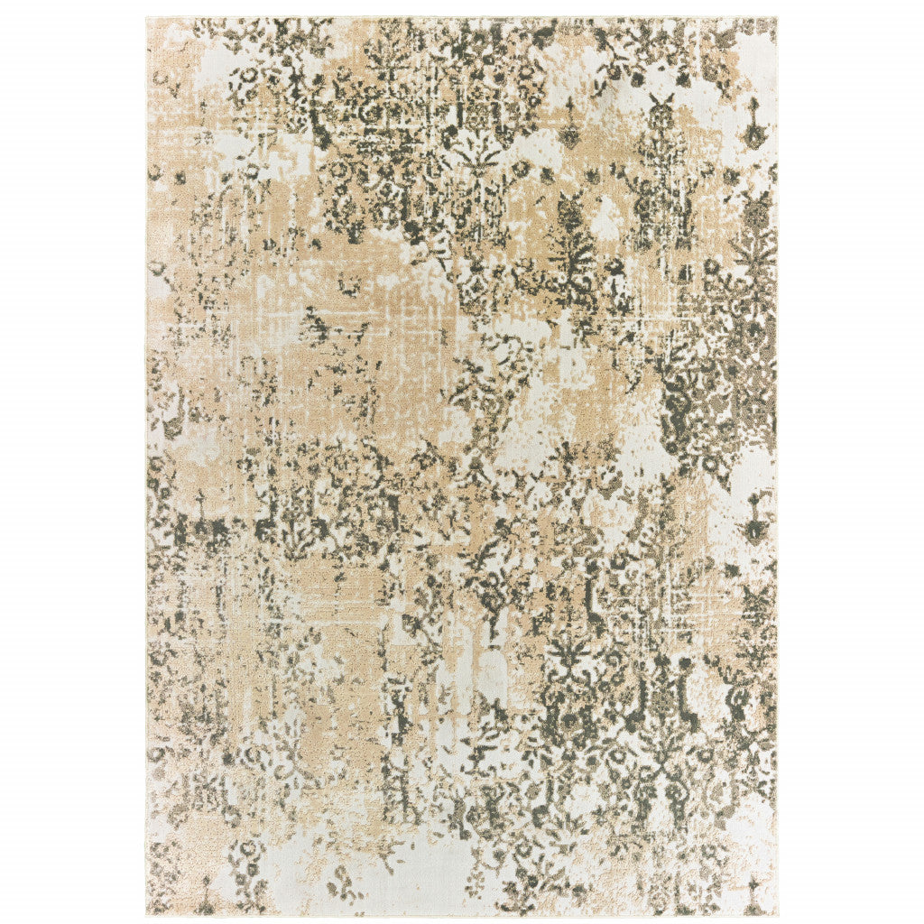 4' X 6' Grey And Gold Abstract Power Loom Stain Resistant Area Rug