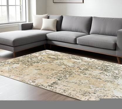 8' X 11' Grey And Gold Abstract Power Loom Stain Resistant Area Rug