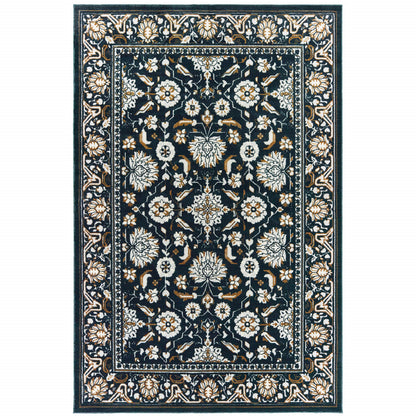 4' X 6' Navy Caramel And Ivory Oriental Power Loom Stain Resistant Area Rug