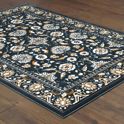 4' X 6' Navy Caramel And Ivory Oriental Power Loom Stain Resistant Area Rug