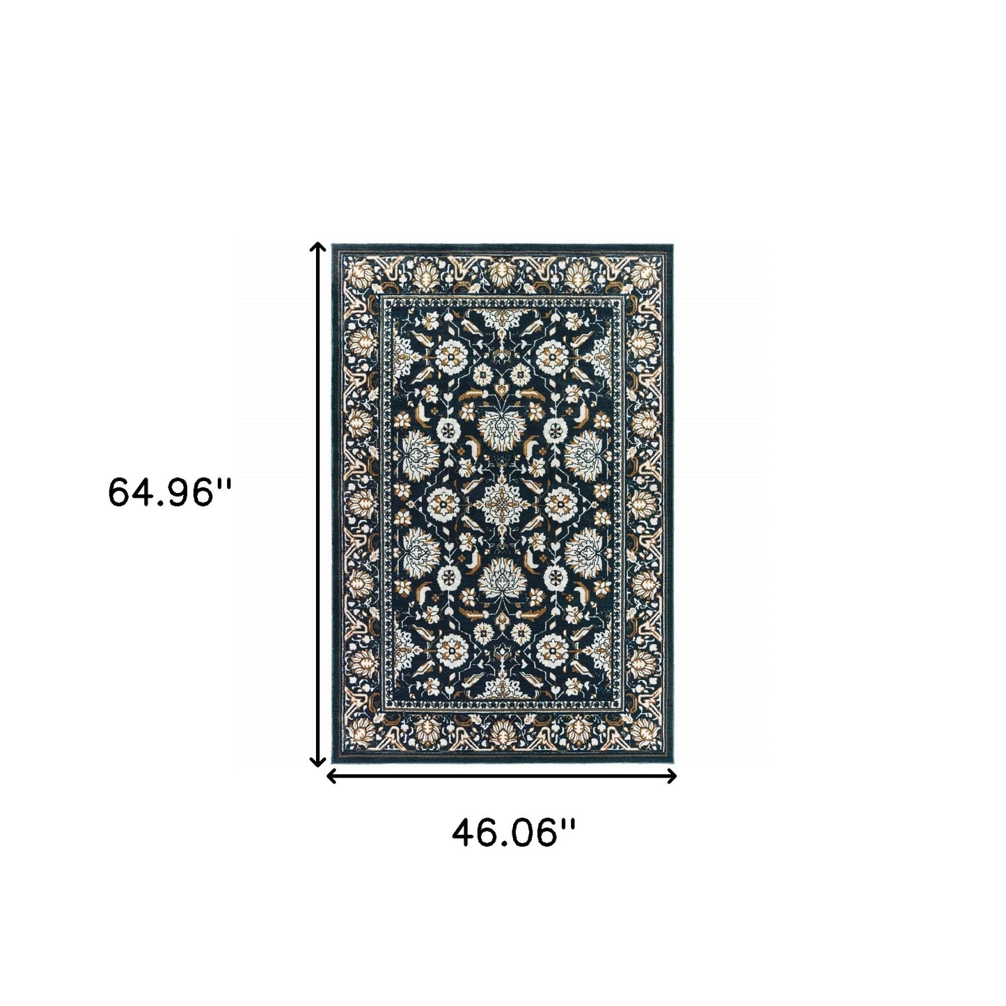 4' X 6' Navy Caramel And Ivory Oriental Power Loom Stain Resistant Area Rug