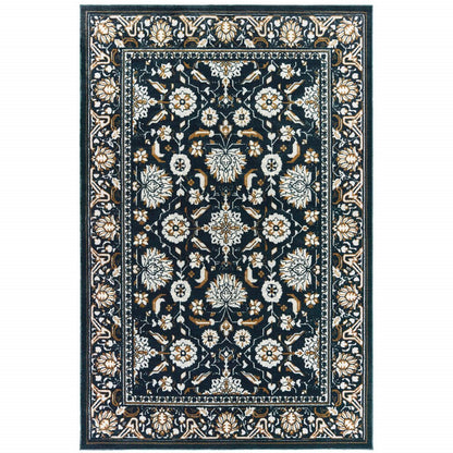 7' X 10' Navy Blue And Gold Oriental Area Rug