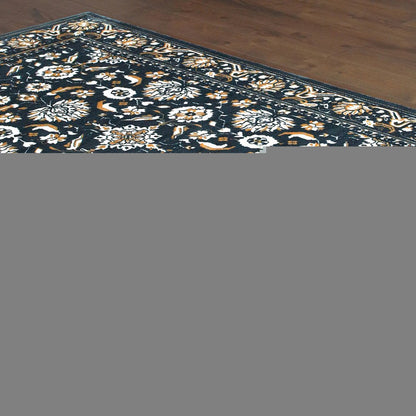 7' X 10' Navy Blue And Gold Oriental Area Rug