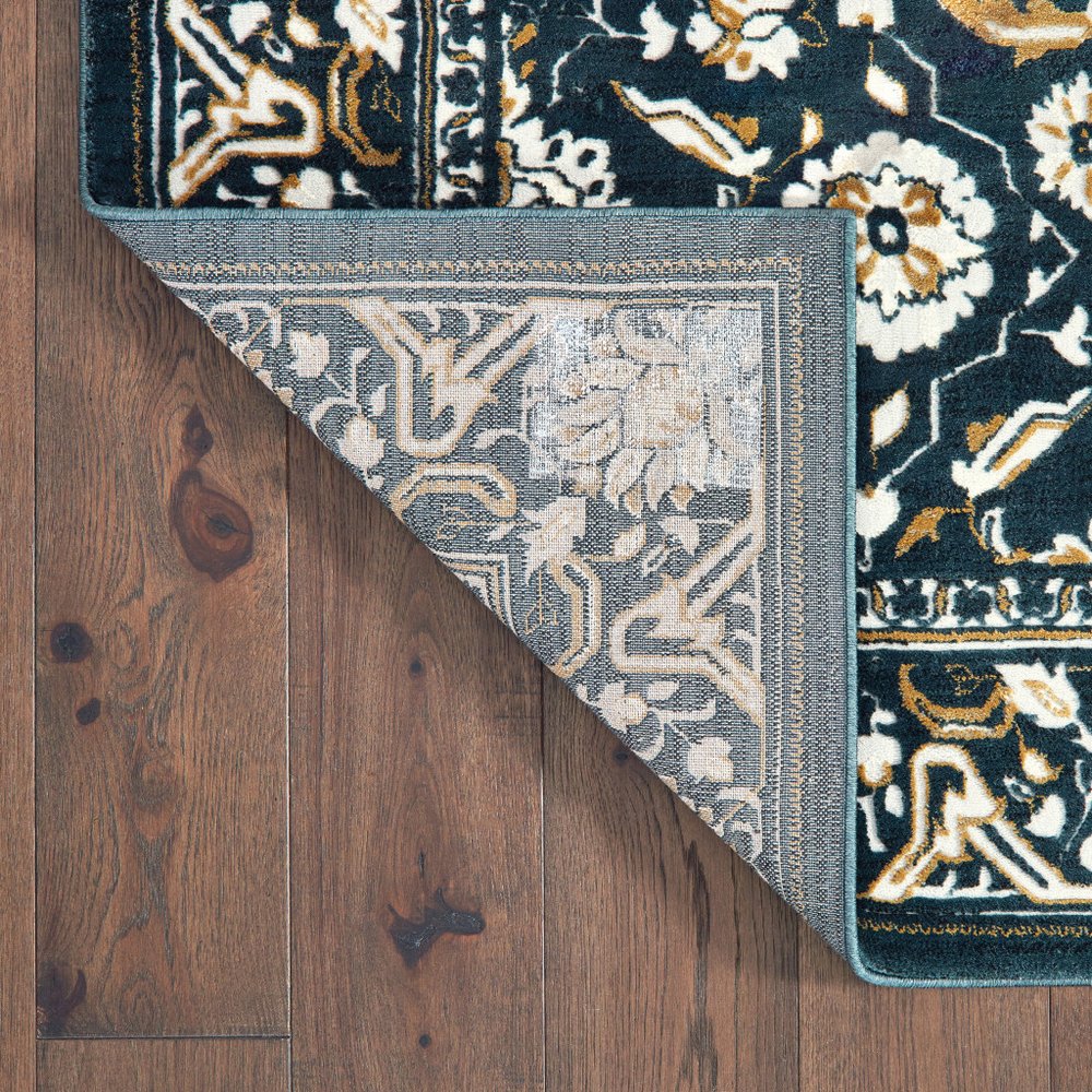 7' X 10' Navy Blue And Gold Oriental Area Rug
