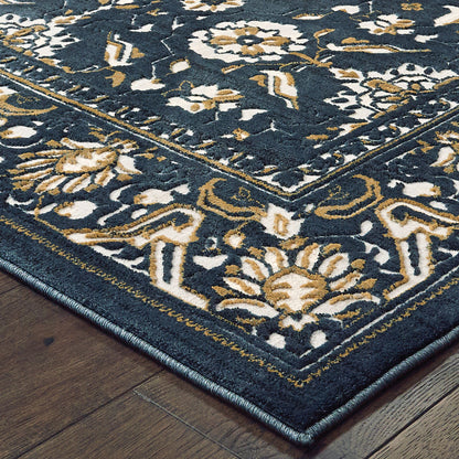 8' X 11' Navy Caramel And Ivory Oriental Power Loom Stain Resistant Area Rug