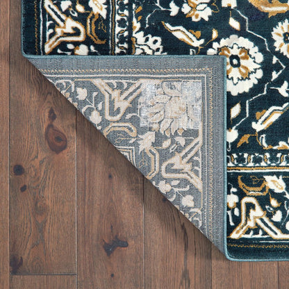 8' X 11' Navy Blue And Gold Oriental Area Rug