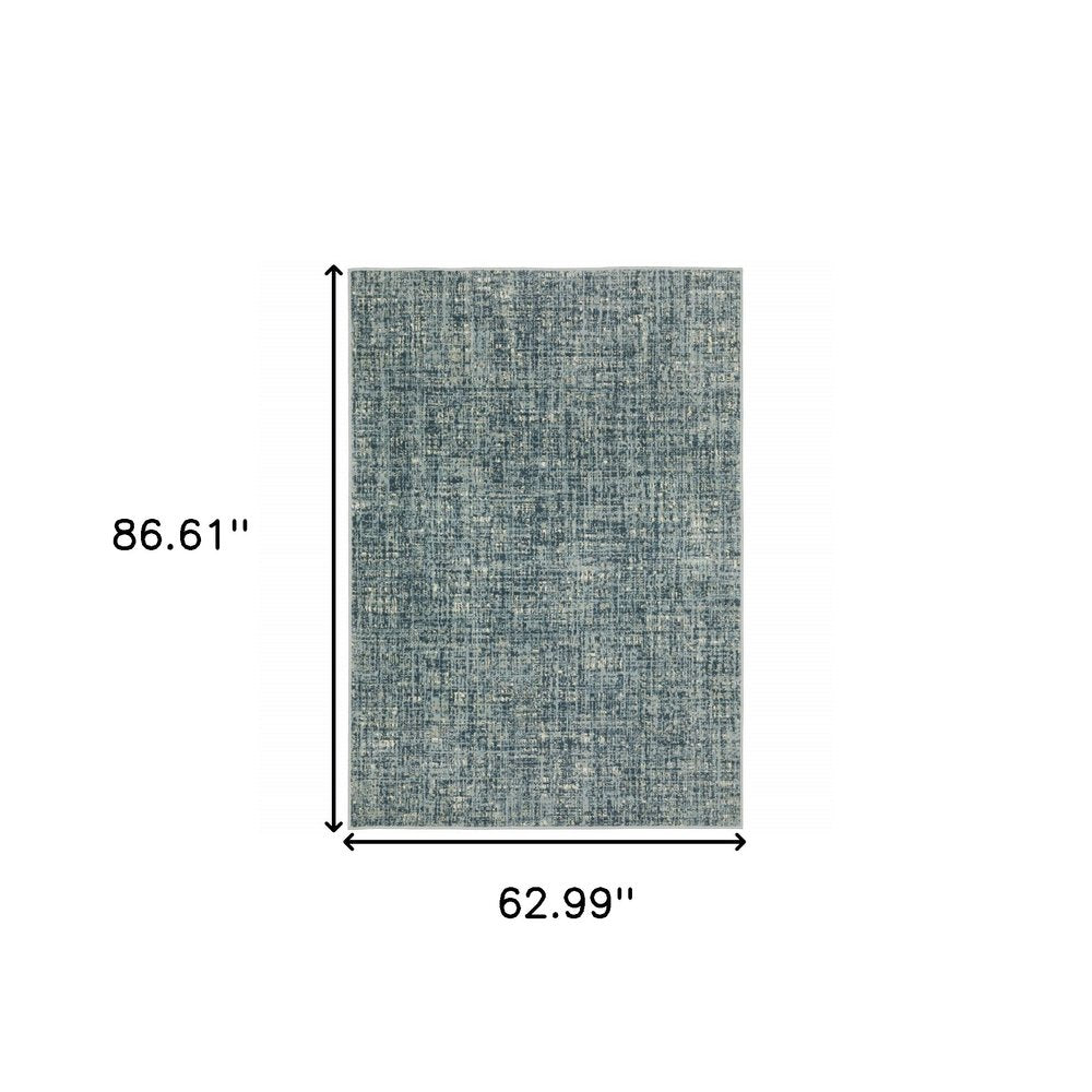 5' X 7' Dark Blue Light Blue Grey Ivory And Beige Abstract Power Loom Stain Resistant Area Rug